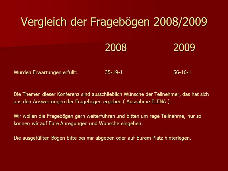 Vergleich der Fragebögen 2008/2009