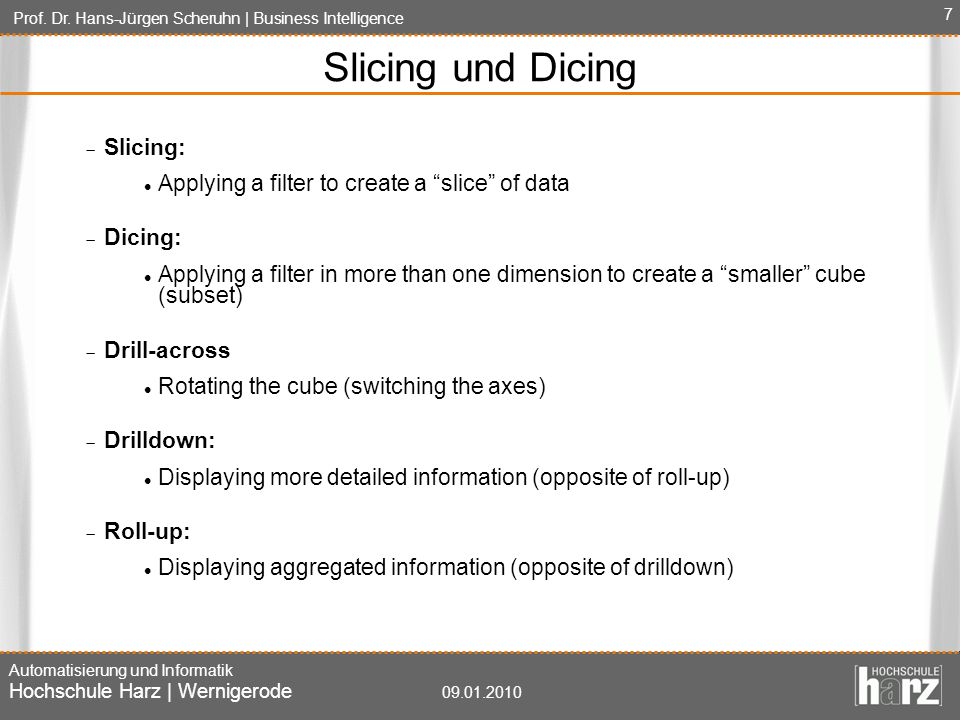 Slicing und Dicing Slicing: