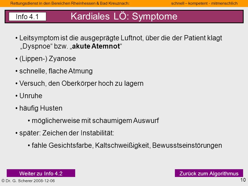 Kardiales LÖ: Symptome
