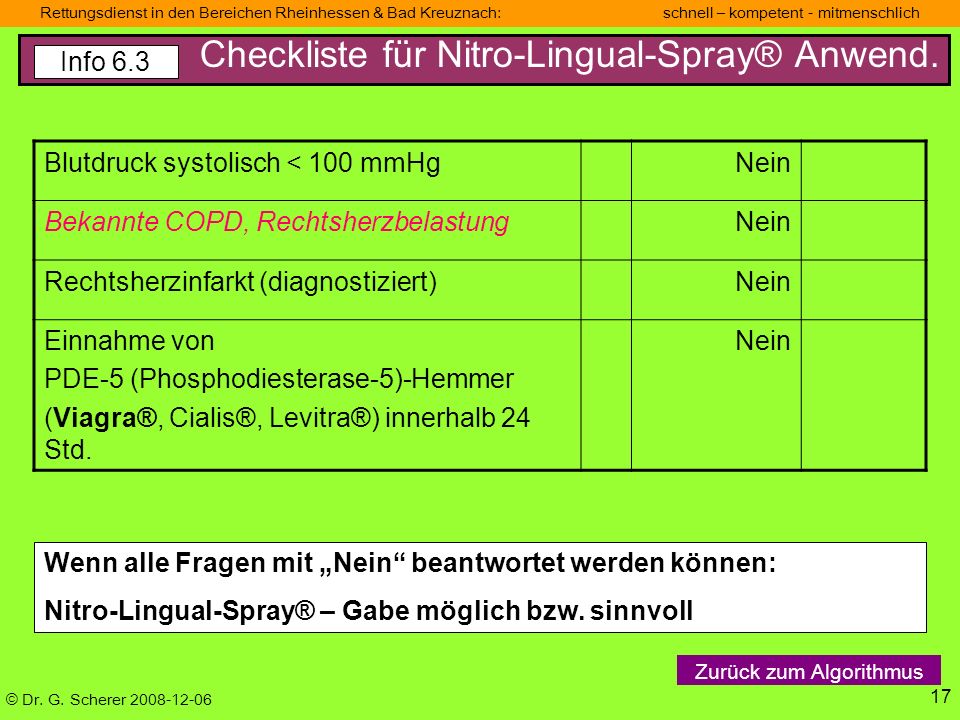 Checkliste für Nitro-Lingual-Spray® Anwend.