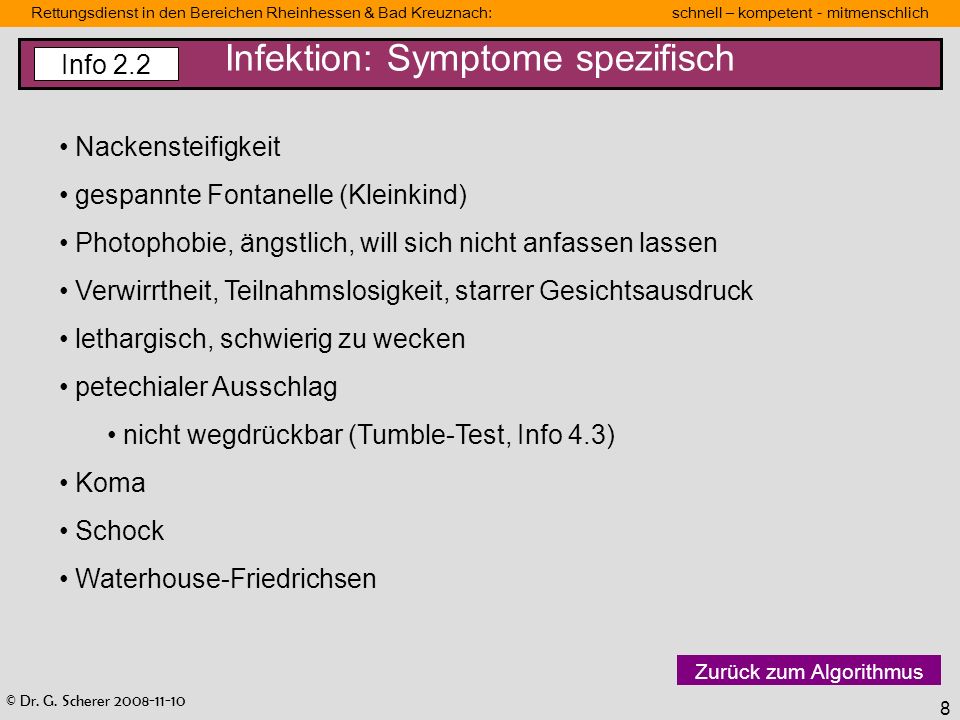 Infektion: Symptome spezifisch