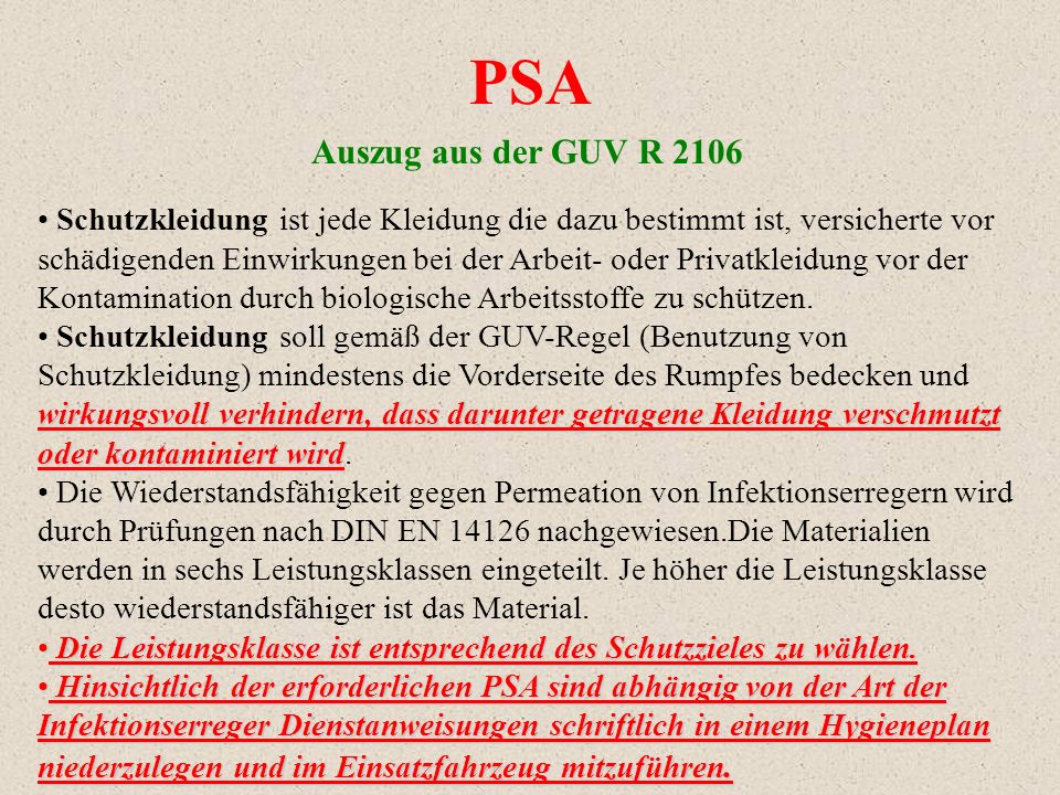 PSA Auszug aus der GUV R