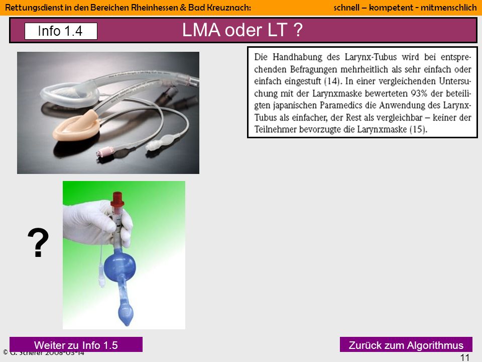 LMA oder LT Info 1.4 Weiter zu Info 1.5 Zurück zum Algorithmus