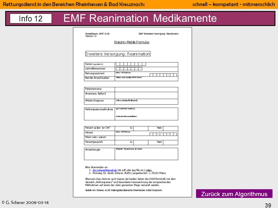 EMF Reanimation Medikamente