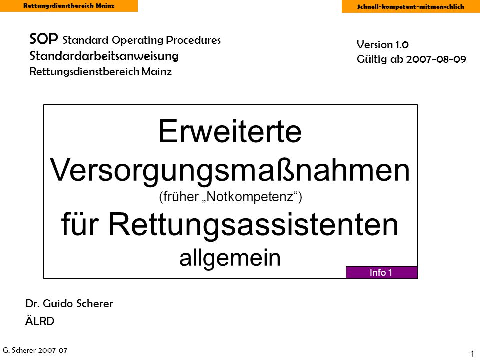 SOP Standard Operating Procedures Standardarbeitsanweisung Rettungsdienstbereich Mainz