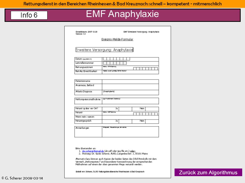 EMF Anaphylaxie Info 6 Zurück zum Algorithmus
