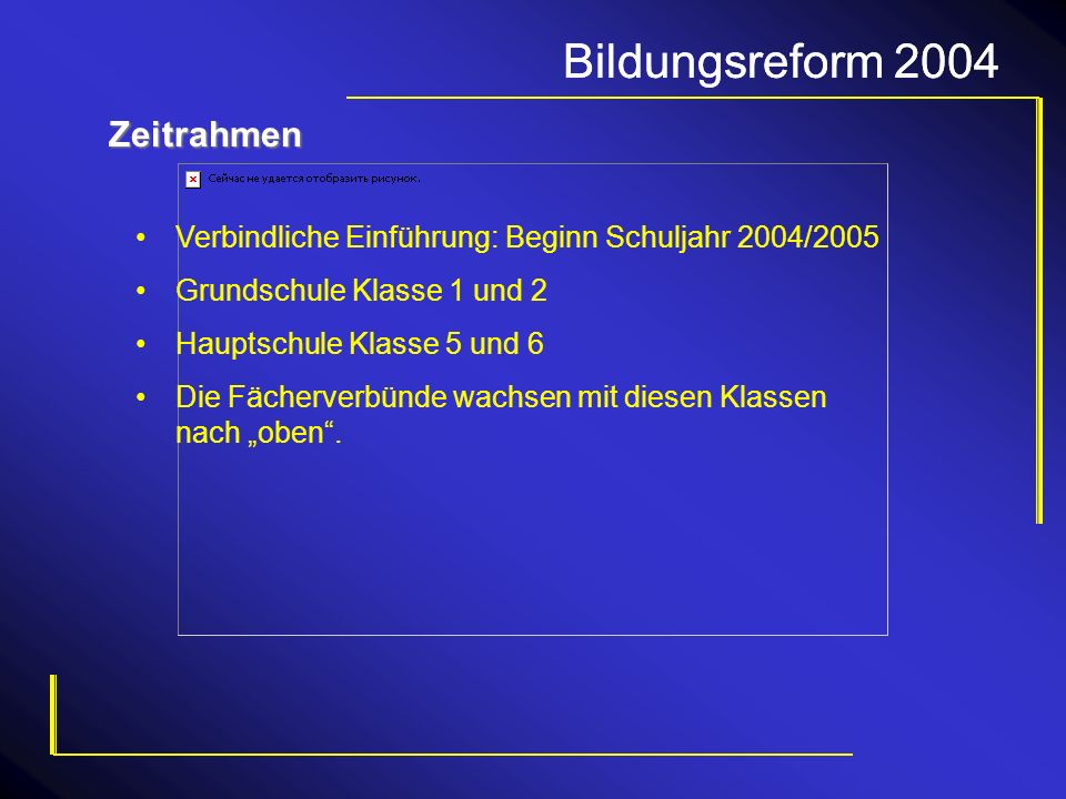 Bildungsreform 2004 Bildungsreform 2004 Zeitrahmen