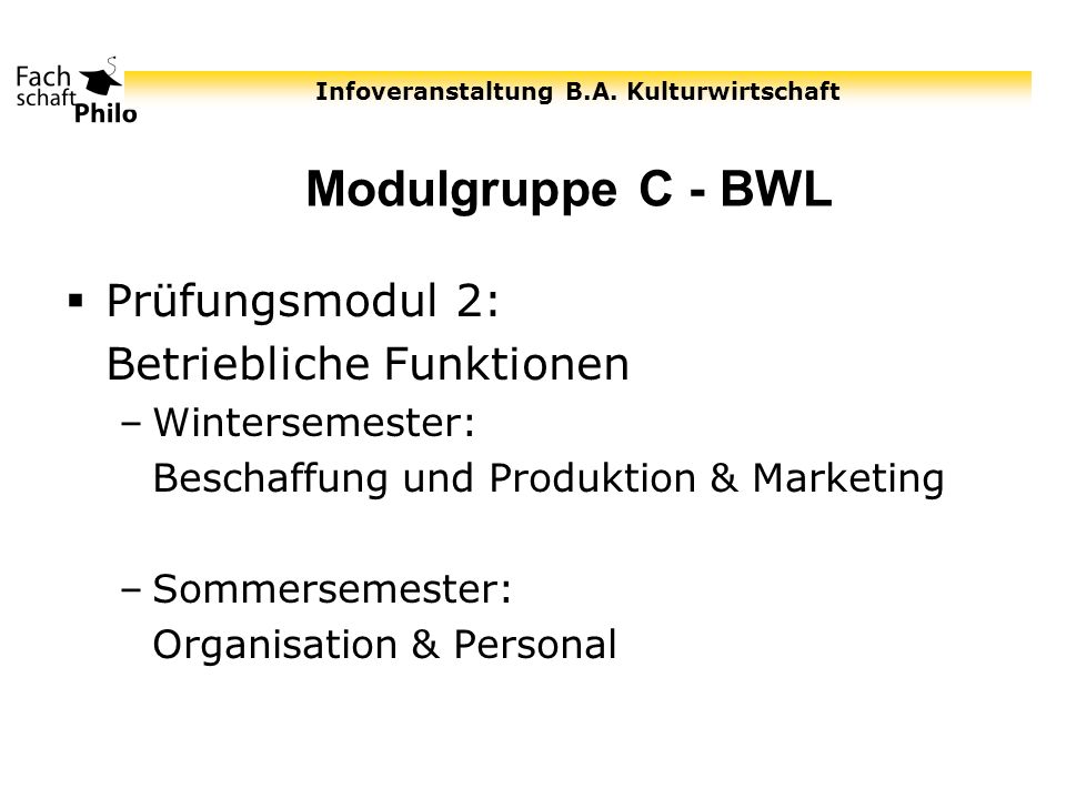 Modulgruppe C - BWL Prüfungsmodul 2: Betriebliche Funktionen
