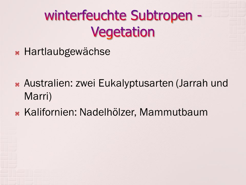 winterfeuchte Subtropen - Vegetation
