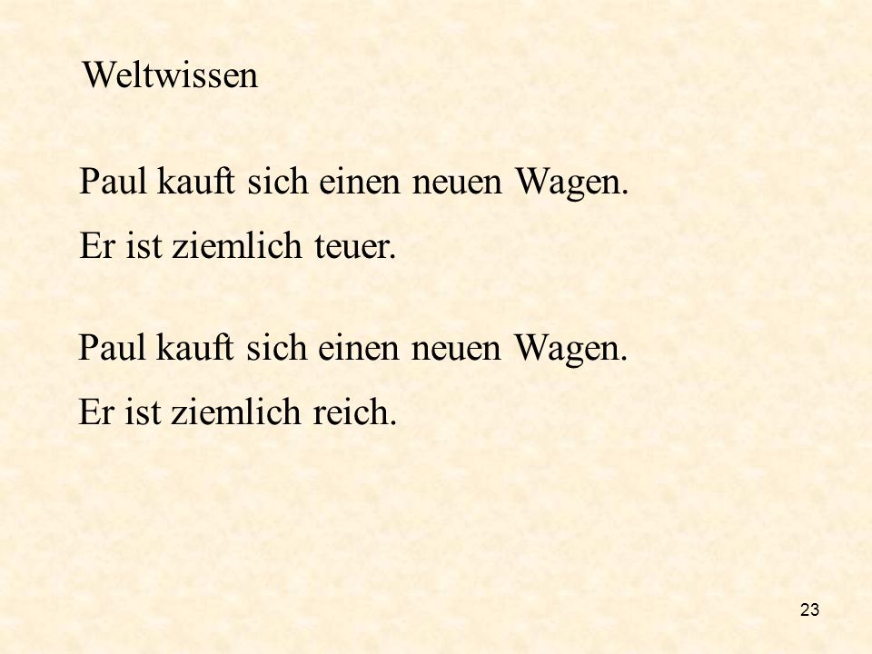 Weltwissen Paul kauft sich einen neuen Wagen. Er ist ziemlich teuer. Paul kauft sich einen neuen Wagen.