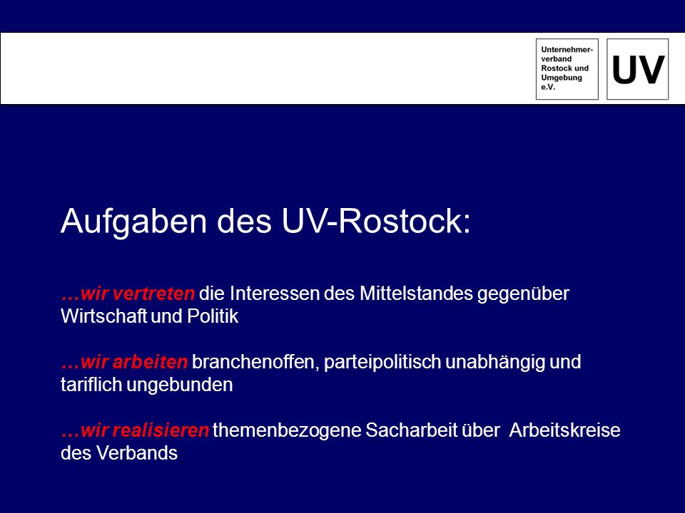 Aufgaben des UV-Rostock: