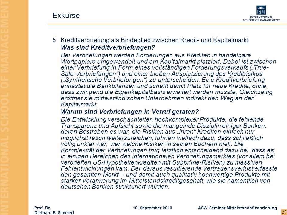 Exkurse Kreditverbriefung als Bindeglied zwischen Kredit- und Kapitalmarkt. Was sind Kreditverbriefungen