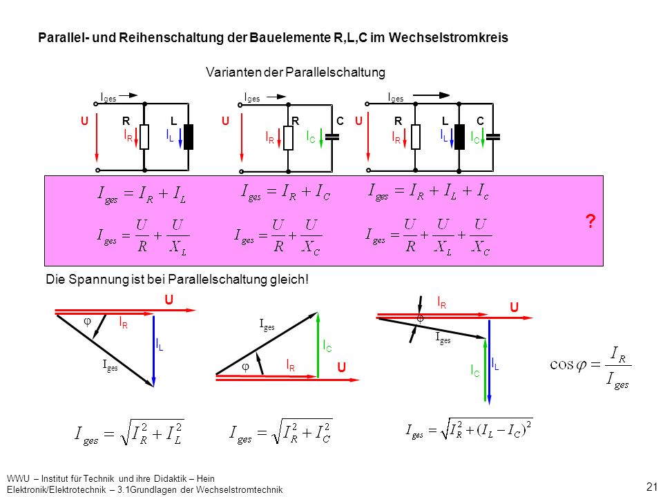 Parallel- und Reihenschaltung der Bauelemente R,L,C im Wechselstromkreis
