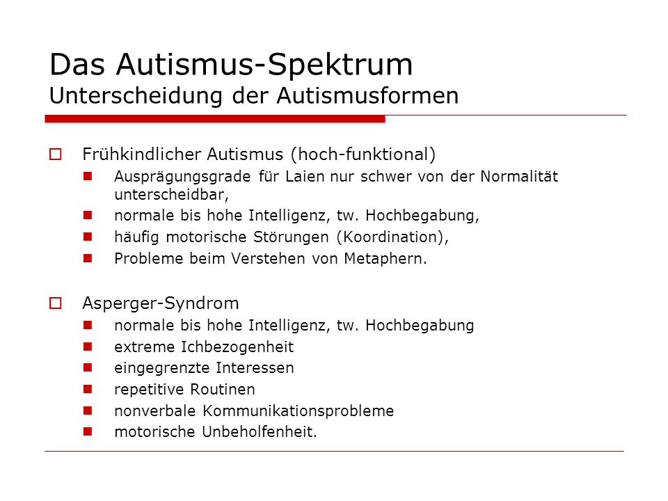 Das Autismus-Spektrum Unterscheidung der Autismusformen