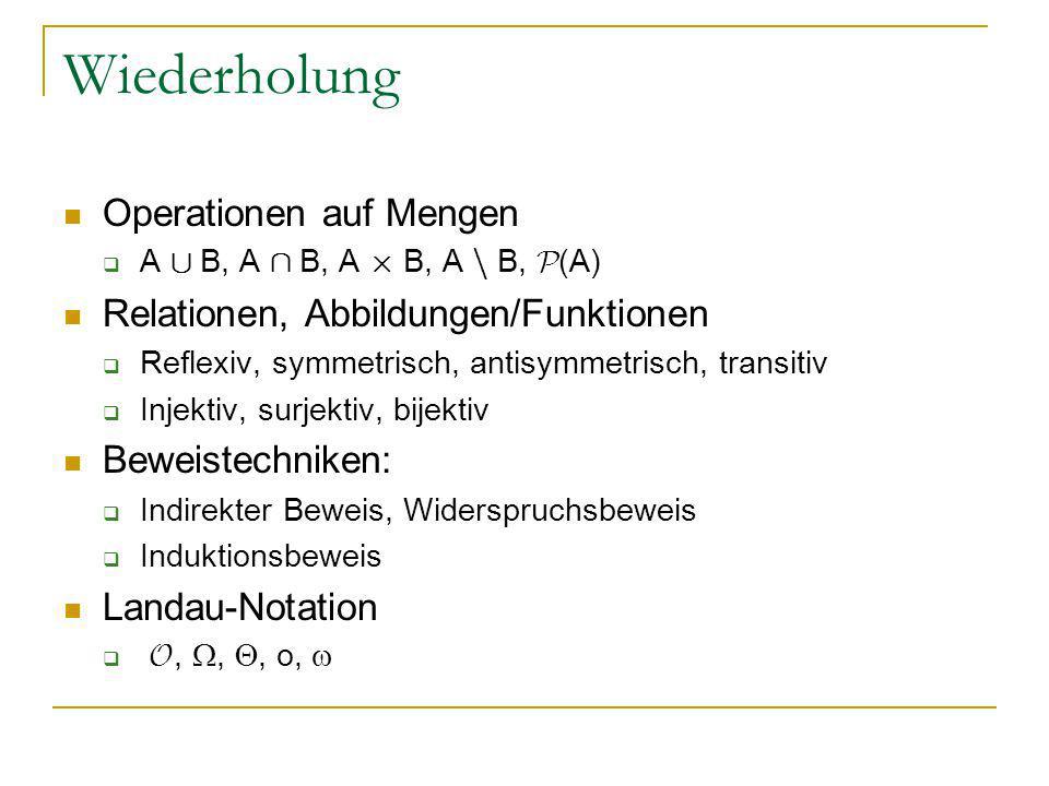 Wiederholung Operationen auf Mengen Relationen, Abbildungen/Funktionen