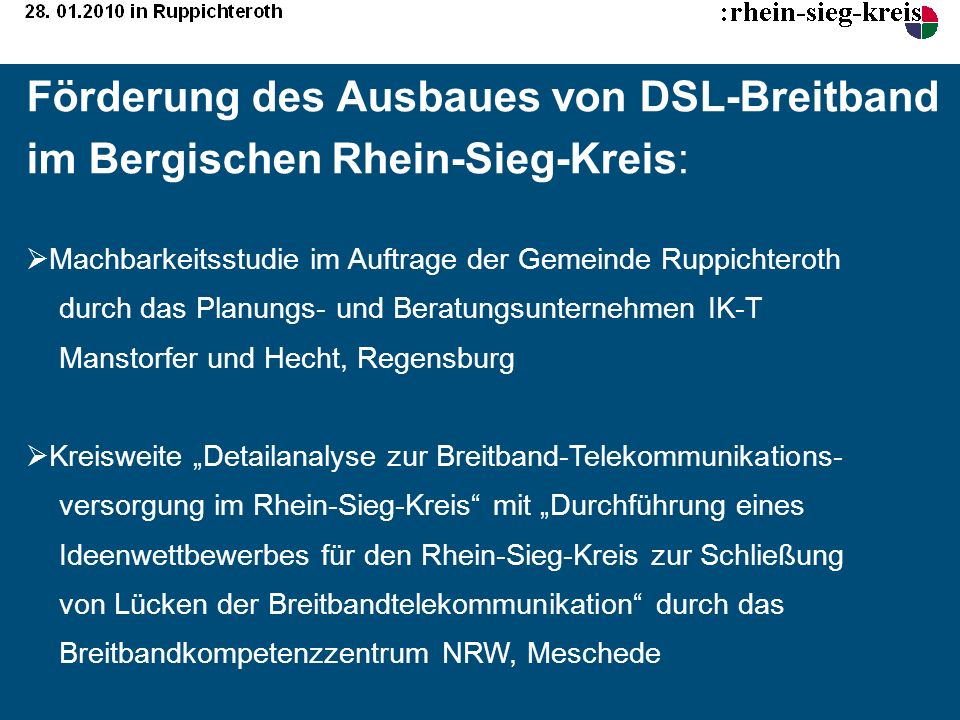 Förderung des Ausbaues von DSL-Breitband im Bergischen Rhein-Sieg-Kreis: