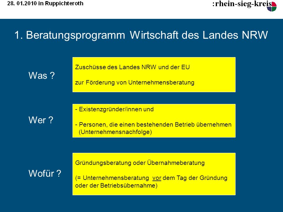 1. Beratungsprogramm Wirtschaft des Landes NRW