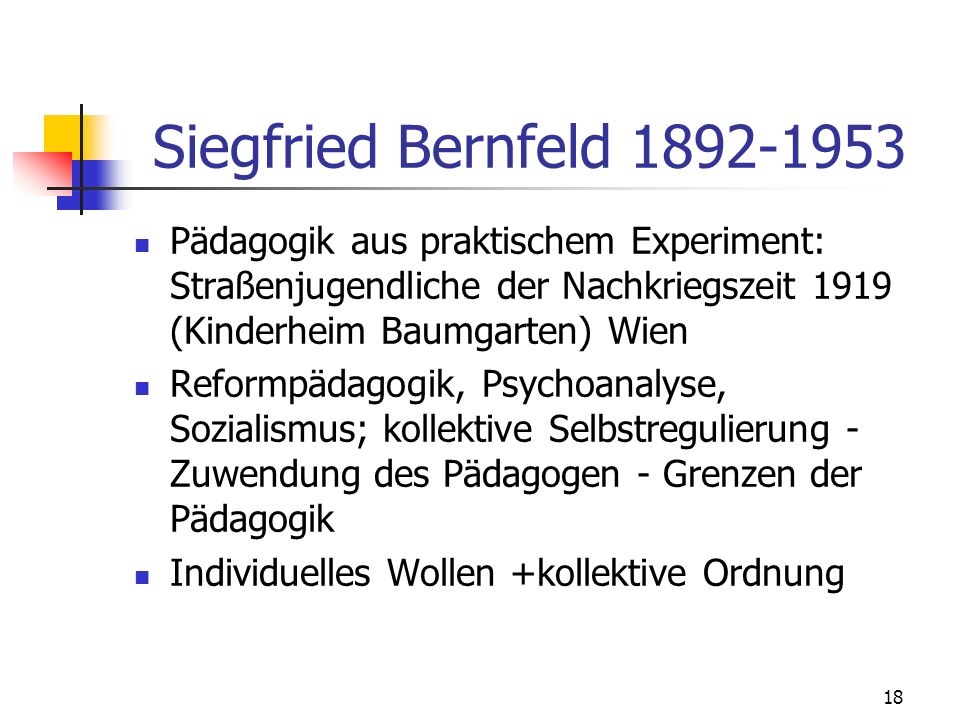 Siegfried Bernfeld Pädagogik aus praktischem Experiment: Straßenjugendliche der Nachkriegszeit 1919 (Kinderheim Baumgarten) Wien.