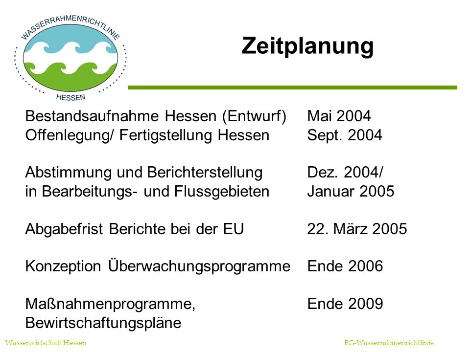Zeitplanung Bestandsaufnahme Hessen (Entwurf) Mai 2004