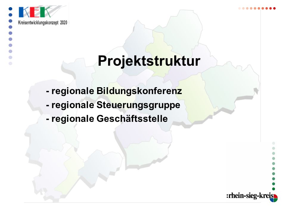Projektstruktur - regionale Bildungskonferenz. - regionale Steuerungsgruppe.
