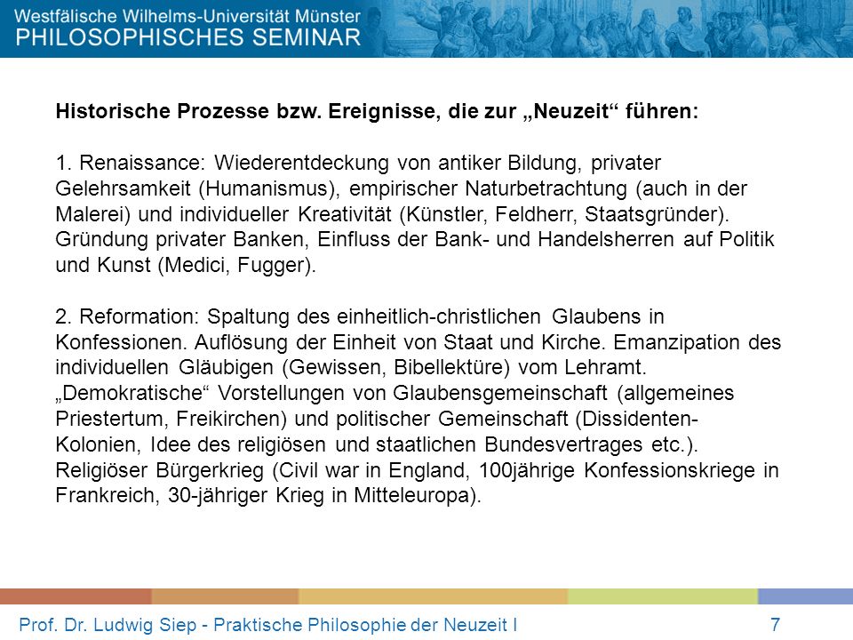 Prof. Dr. Ludwig Siep - Praktische Philosophie der Neuzeit I