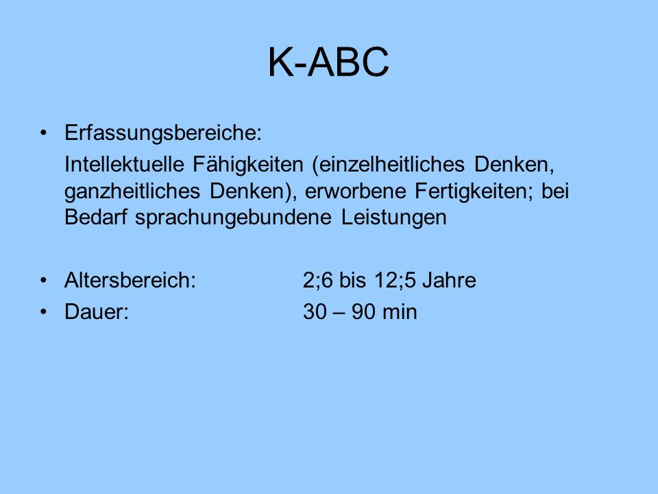 K-ABC Erfassungsbereiche: