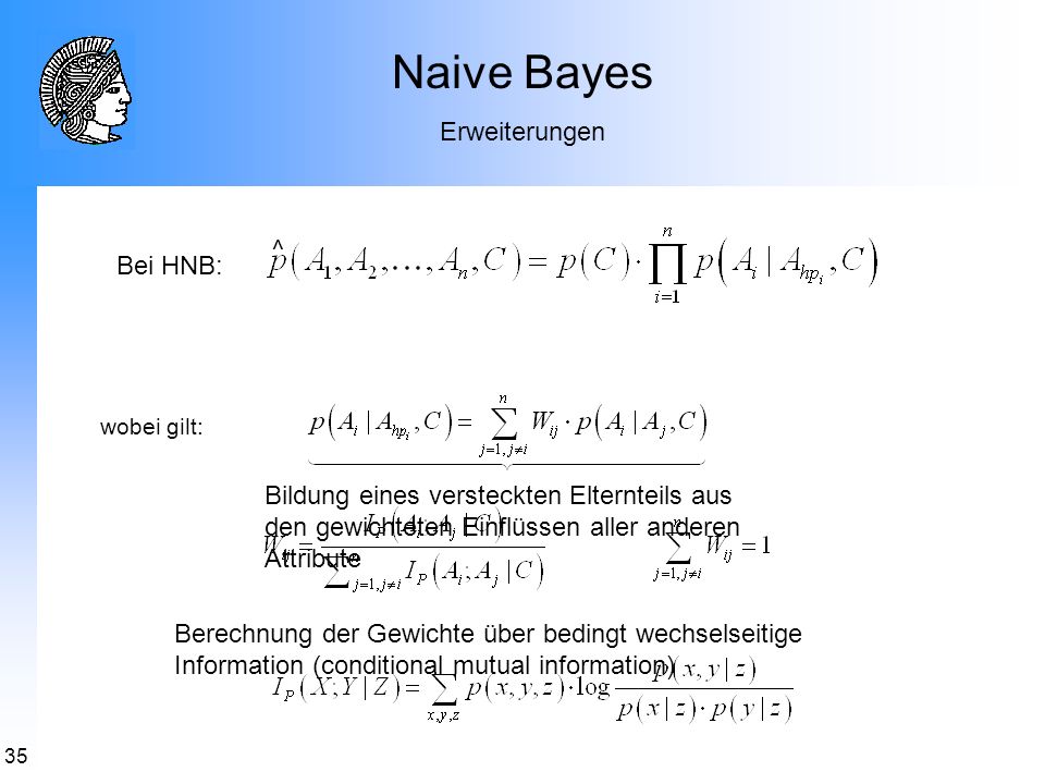 Naive Bayes Erweiterungen ^ Bei HNB: