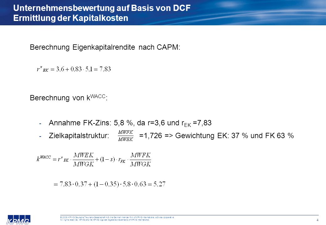 Unternehmensbewertung auf Basis von DCF Ermittlung der Kapitalkosten