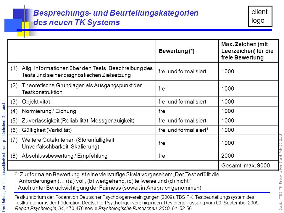Besprechungs- und Beurteilungskategorien des neuen TK Systems