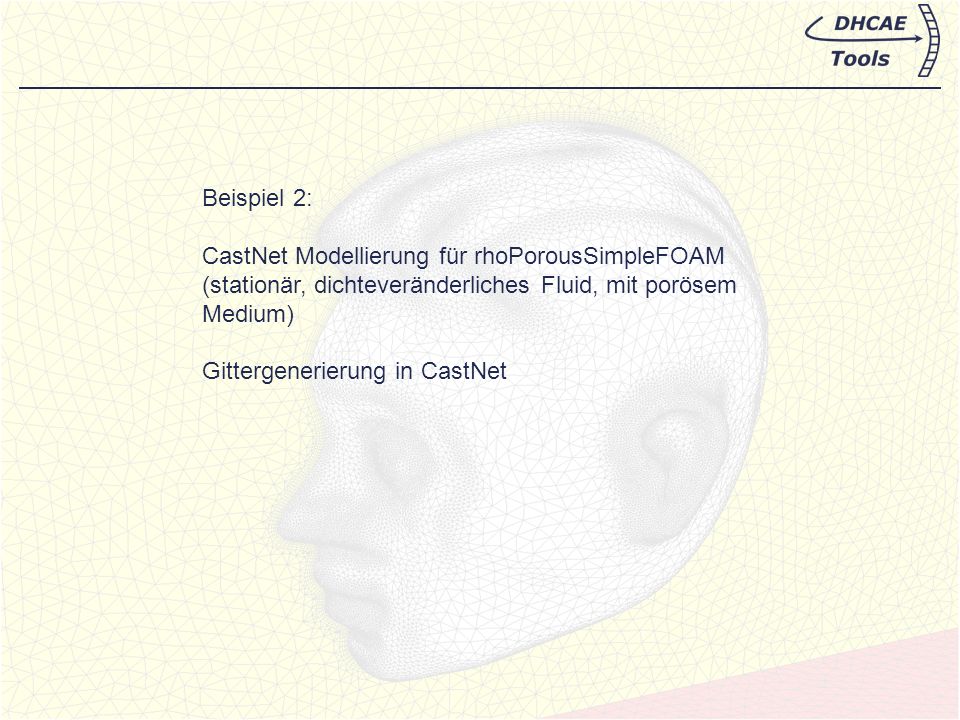 Beispiel 2: CastNet Modellierung für rhoPorousSimpleFOAM. (stationär, dichteveränderliches Fluid, mit porösem Medium)