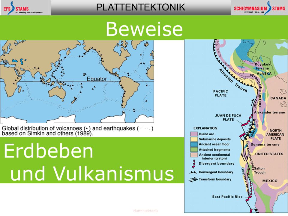 Verteilung von Erdbeben und Vulkanismus