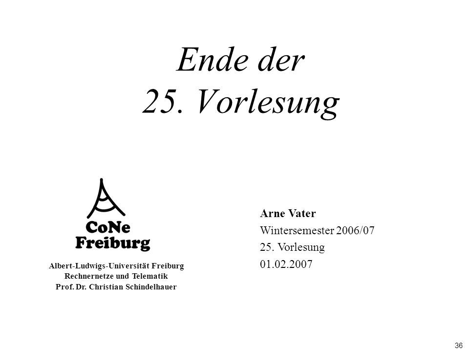 Ende der 25. Vorlesung Arne Vater Wintersemester 2006/ Vorlesung