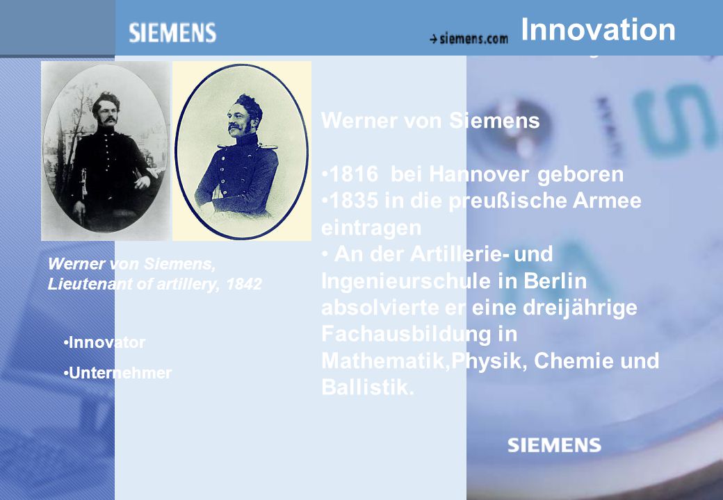 z Innovation Werner von Siemens 1816 bei Hannover geboren