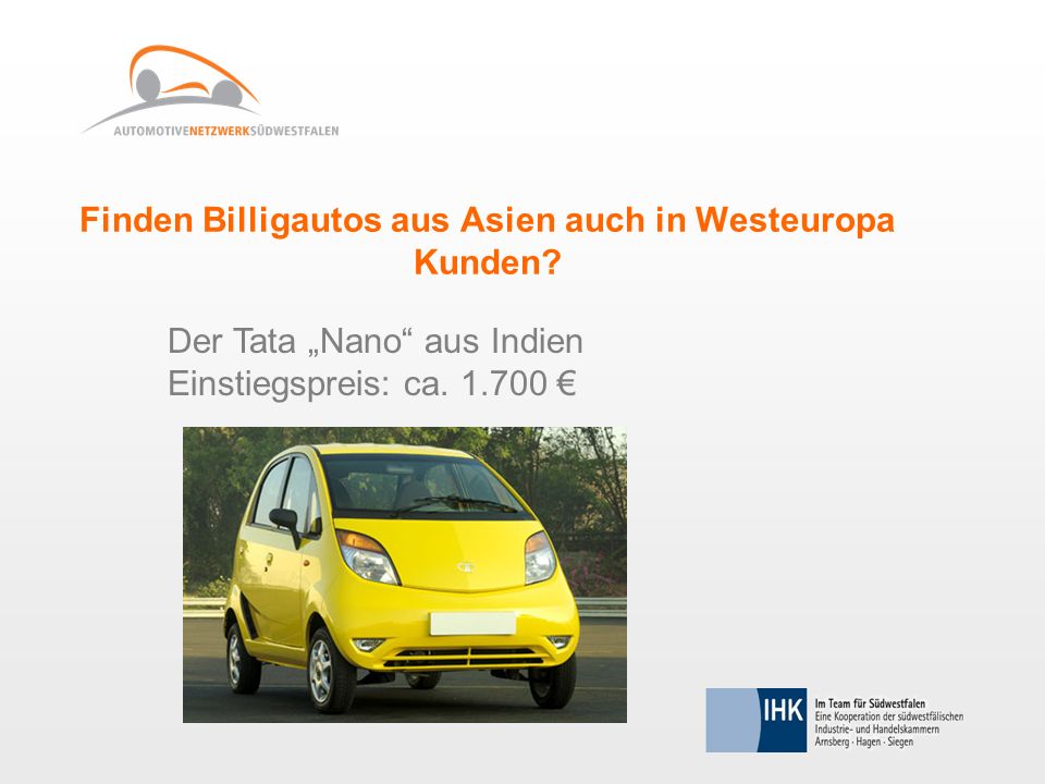 Finden Billigautos aus Asien auch in Westeuropa Kunden