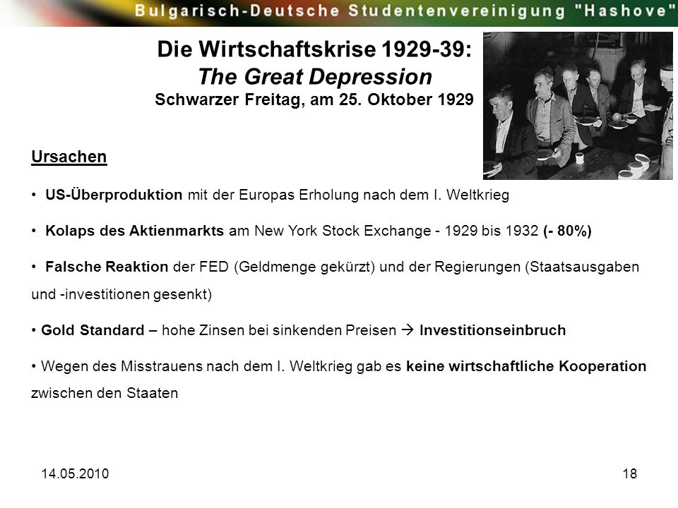 Die Wirtschaftskrise : Schwarzer Freitag, am 25. Oktober 1929