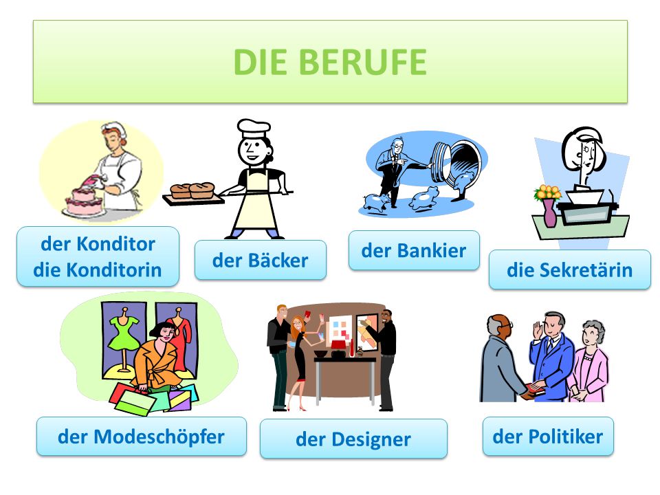 DIE BERUFE der Konditor die Konditorin der Bankier der Bäcker