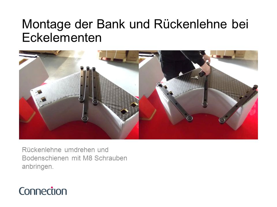 Montage der Bank und Rückenlehne bei Eckelementen