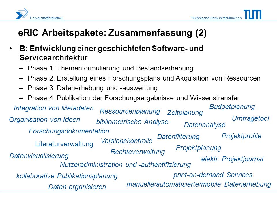 eRIC Arbeitspakete: Zusammenfassung (2)