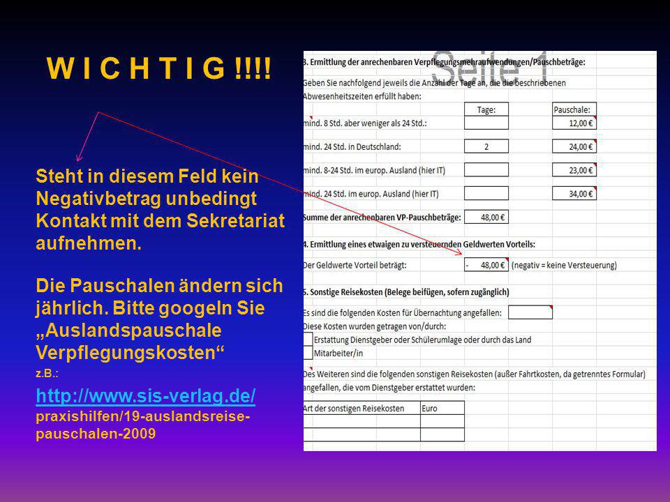 W I C H T I G !!!! Steht in diesem Feld kein Negativbetrag unbedingt Kontakt mit dem Sekretariat aufnehmen.