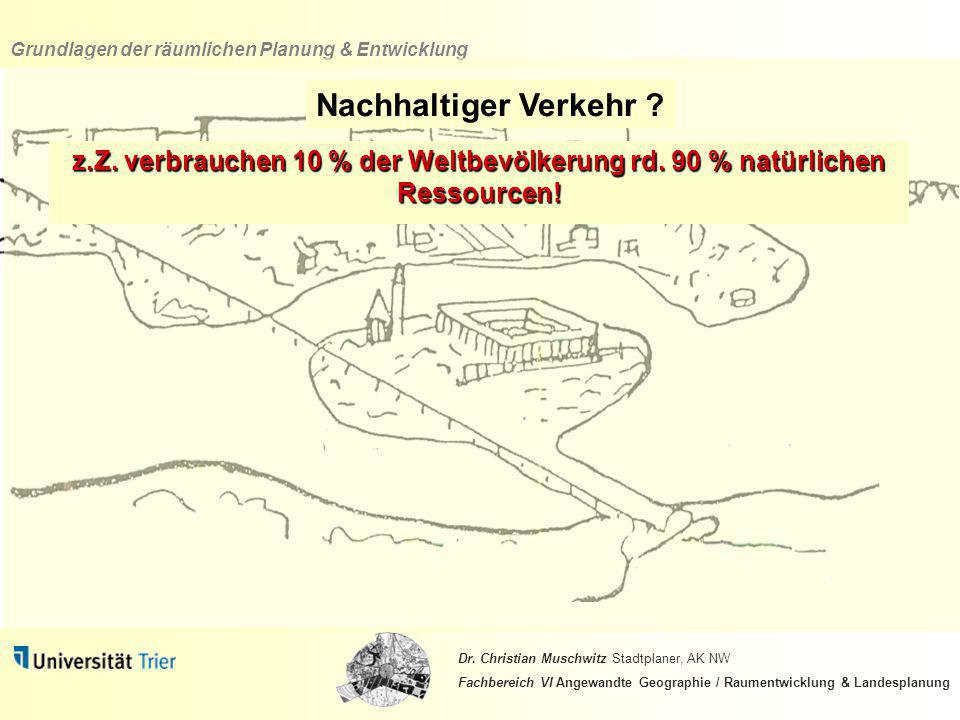 Nachhaltiger Verkehr z.Z. verbrauchen 10 % der Weltbevölkerung rd. 90 % natürlichen Ressourcen!