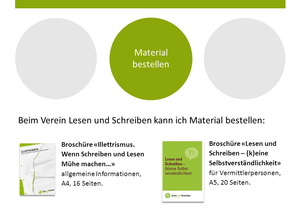 Beim Verein Lesen und Schreiben kann ich Material bestellen: