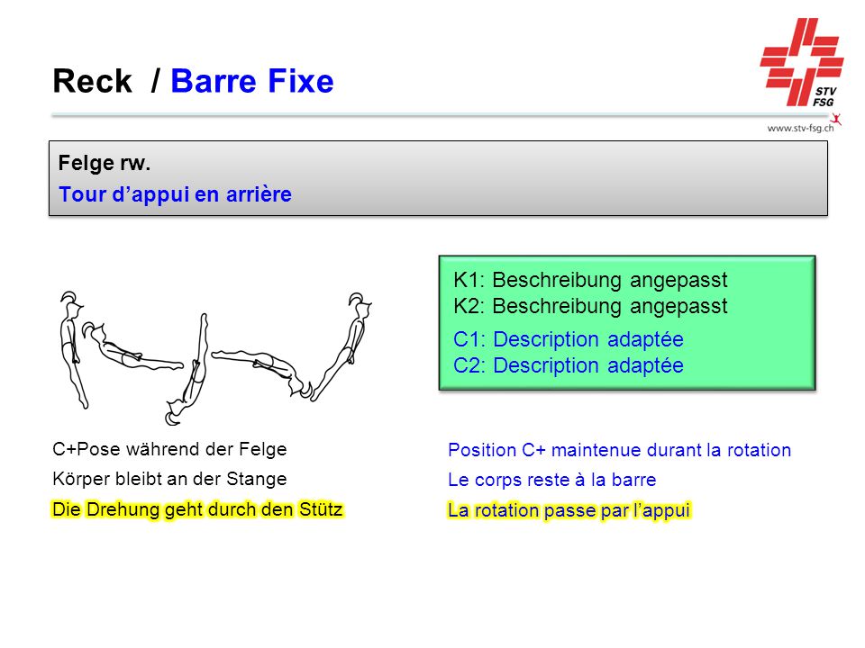 Reck / Barre Fixe Felge rw. Tour d’appui en arrière