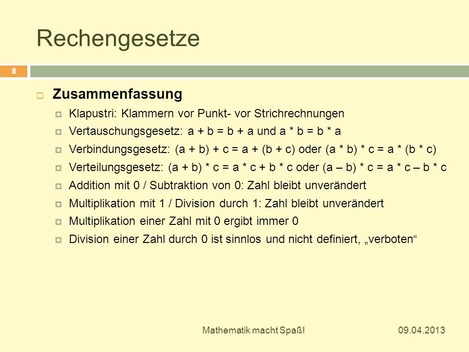 Rechengesetze Zusammenfassung