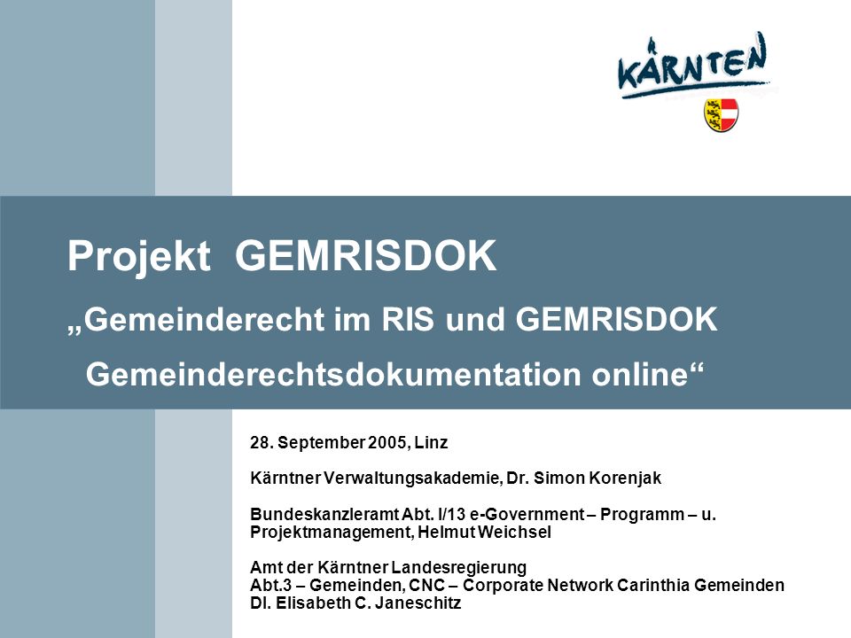 Projekt GEMRISDOK „Gemeinderecht im RIS und GEMRISDOK Gemeinderechtsdokumentation online