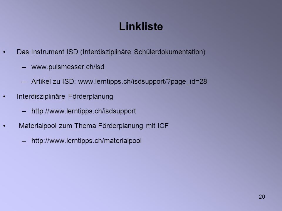 Linkliste Das Instrument ISD (Interdisziplinäre Schülerdokumentation)