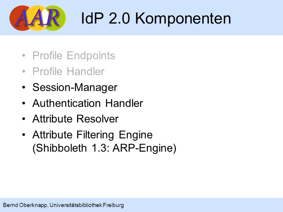 IdP 2.0 Komponenten Profile Endpoints Profile Handler Session-Manager
