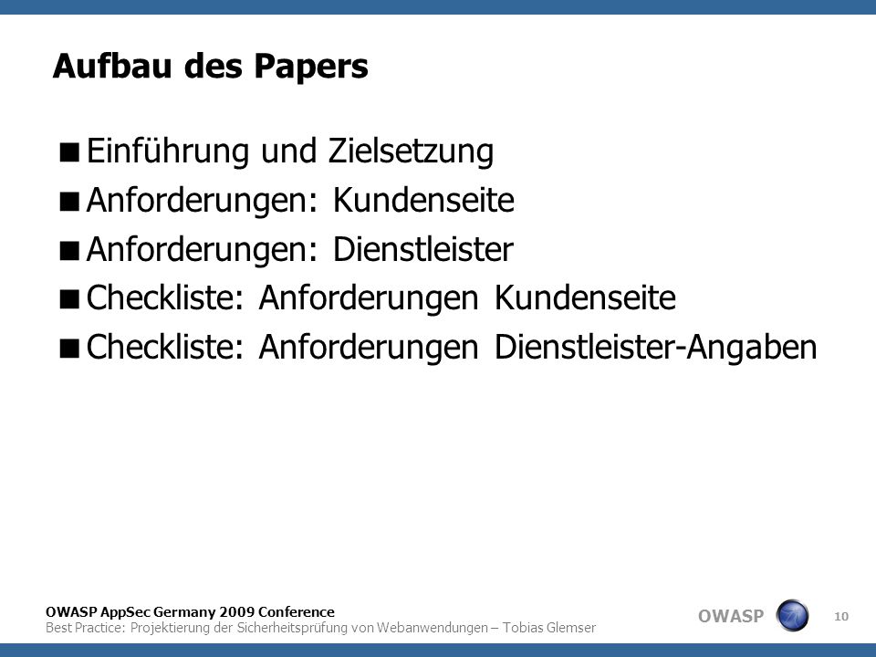 Aufbau des Papers Einführung und Zielsetzung. Anforderungen: Kundenseite. Anforderungen: Dienstleister.