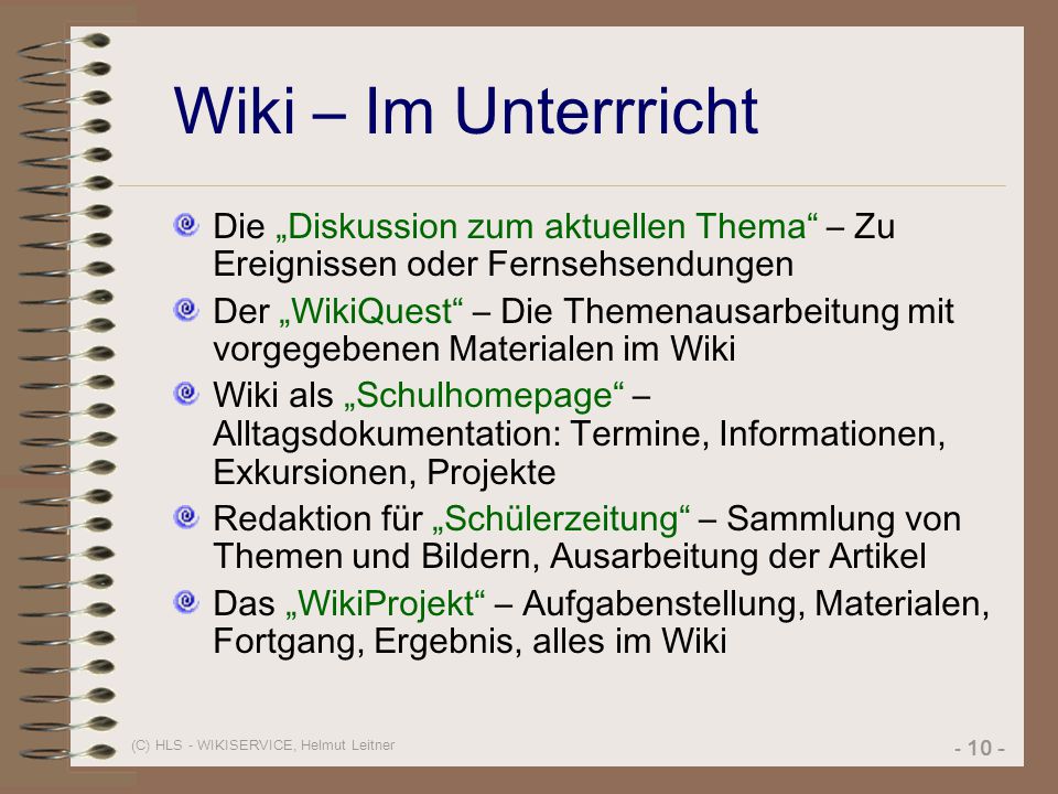 Wiki – Im Unterrricht Die „Diskussion zum aktuellen Thema – Zu Ereignissen oder Fernsehsendungen.