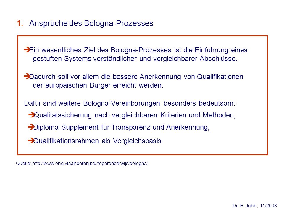 1. Ansprüche des Bologna-Prozesses