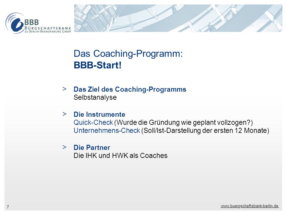 Das Coaching-Programm: BBB-Start!